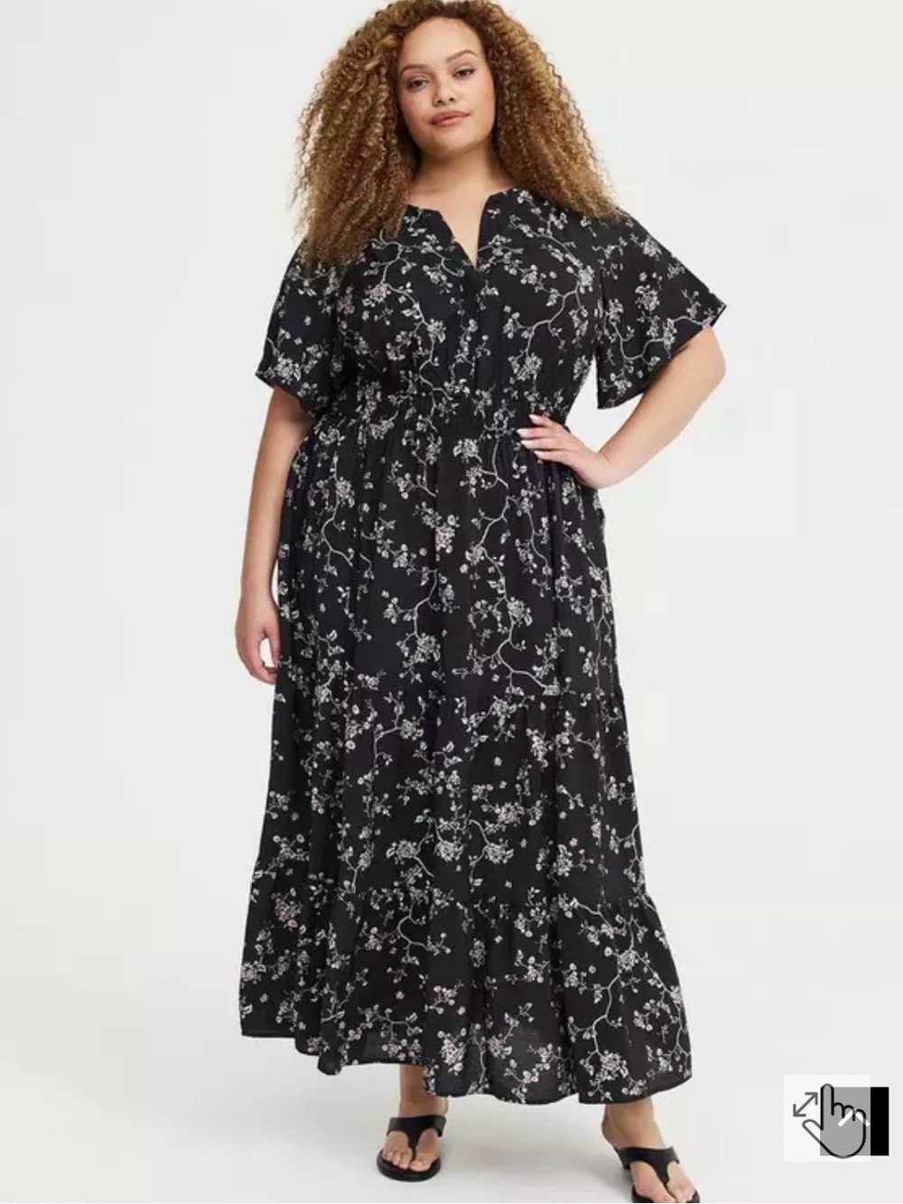 torrid Black Floral Maxi Dress with Smocked Waist
